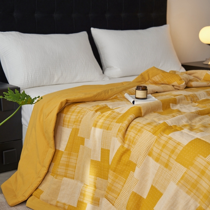 91家纺网 家纺一手货源 找家纺 安莱生活 2024新款双层纱拼布田园单夏被系列 拼布田园-姜黄