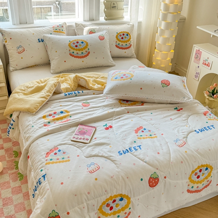 91家纺网 家纺一手货源 找家纺 慕尚家纺2025新款双层纱水洗夏被子被芯 可口蛋糕