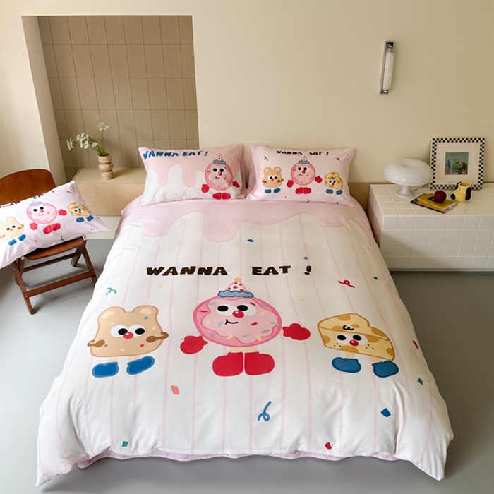 91家纺网 家纺一手货源 找家纺 曼之夏 2024新款40支高精密数码印花全棉四件套 奶油派对