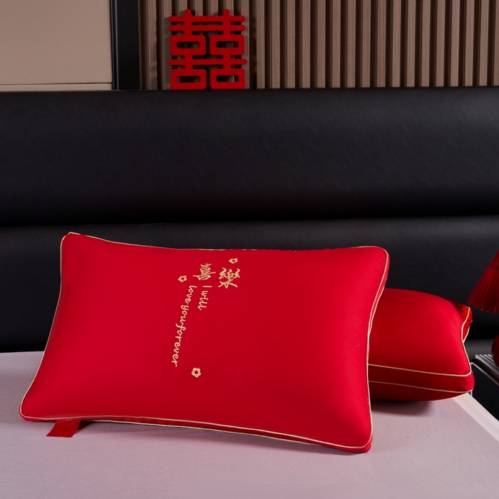 91家纺网 家纺一手货源 找家纺 贤内助 2024新款全棉婚庆羽丝枕保健枕枕头枕芯系列 喜乐 48*74cm/只