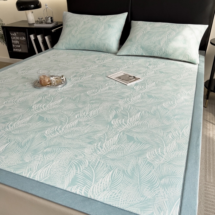 91家纺网 家纺一手货源 找家纺 慕尚家纺 2025新款1200D提花凉感席 提花席 羽毛纷飞蓝