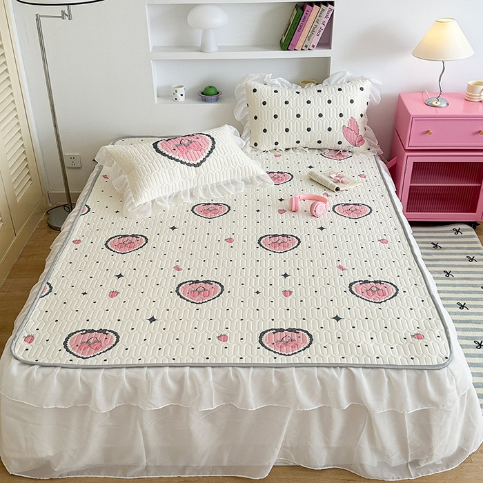 91家纺网 家纺一手货源 找家纺 昔可 新款床裙款乳胶凉席双层雪纺纱乳胶凉席三件套 洛丽塔蝴蝶