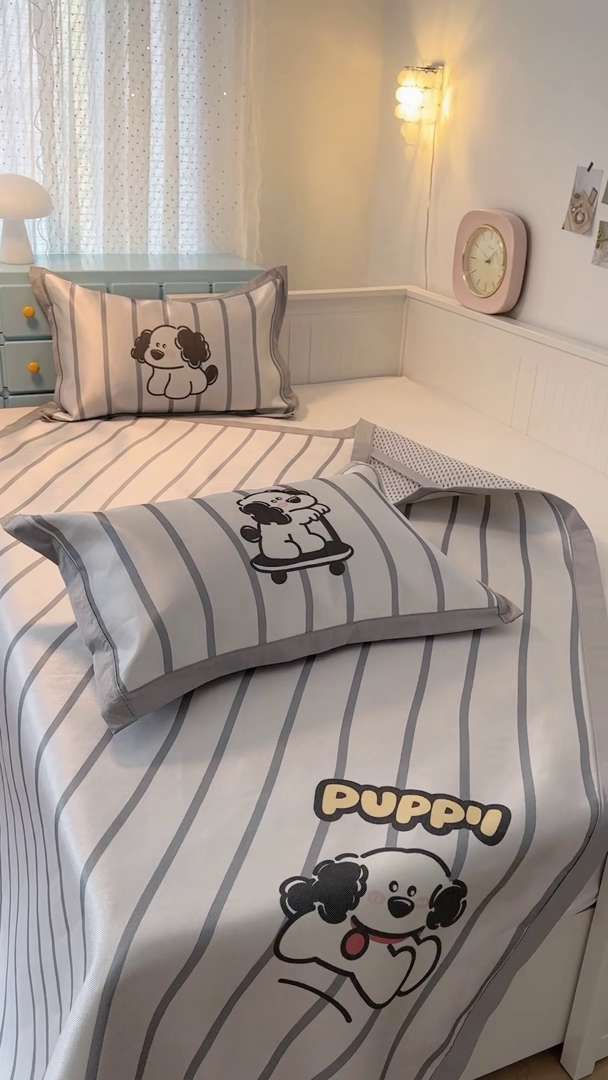 91家纺网 家纺一手货源 找家纺 昔可家纺 2024新款A类900D大版冰丝席 条纹狗狗