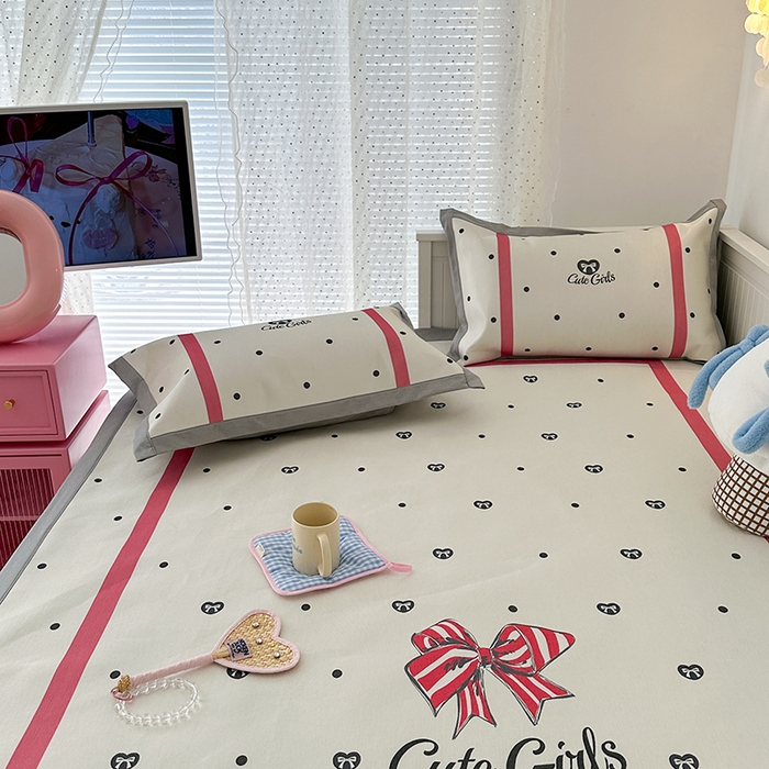 91家纺网 家纺一手货源 找家纺 昔可家纺 2024新款A类900D大版冰丝席 心心蝴蝶结