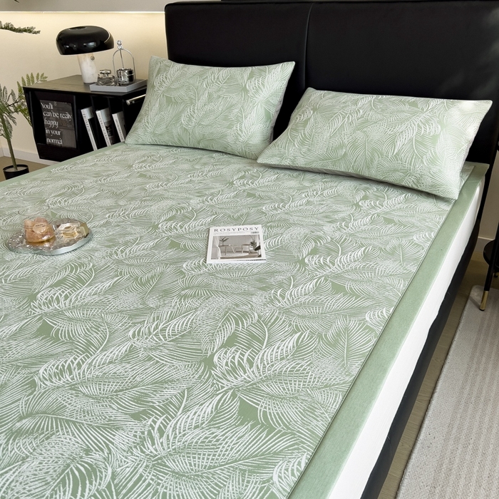 91家纺网 家纺一手货源 找家纺 慕尚家纺 2025新款1200D提花凉感席 提花席 羽毛纷飞绿