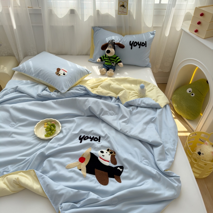 91家纺网 家纺一手货源 找家纺 曼谷家纺 软糯糯水洗棉夏凉被四件套单夏被被子 飞行员-蓝芝士