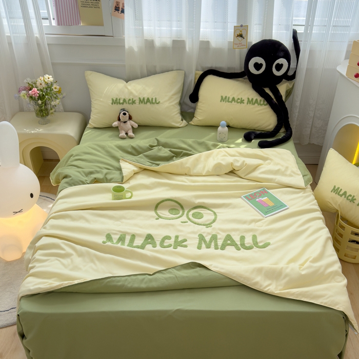 91家纺网 家纺一手货源 找家纺 曼谷家纺 软糯糯水洗棉夏凉被四件套单夏被被子 煤球-芝士绿