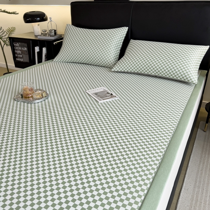 91家纺网 家纺一手货源 找家纺 慕尚家纺 2025新款1200D提花凉感席 提花席 棋盘格绿