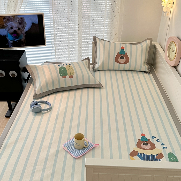 91家纺网 家纺一手货源 找家纺 昔可家纺 2024新款A类900D大版冰丝席 可爱熊