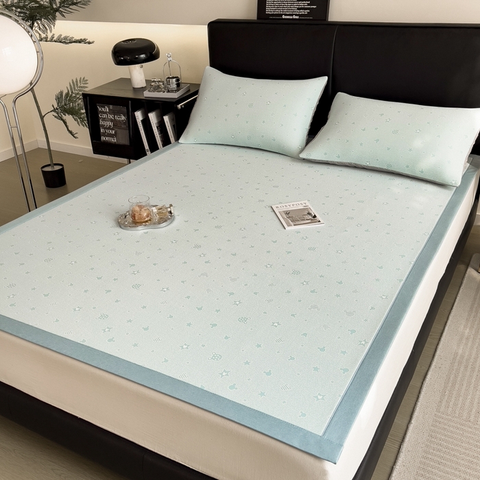 91家纺网 家纺一手货源 找家纺 慕尚家纺 2025新款1200D提花凉感席 提花席米奇星星蓝