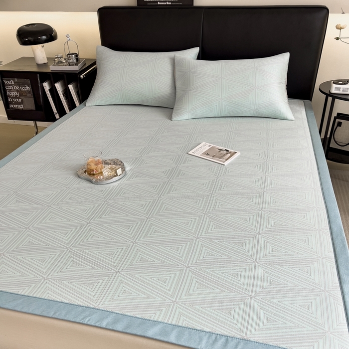 91家纺网 家纺一手货源 找家纺 慕尚家纺 2025新款1200D提花凉感席 提花席 复古三角蓝