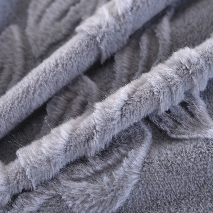 91家纺网 家纺一手货源 找家纺 芸锦豪2024新款花团雕花兔毛绒兔兔绒四件套 蓝灰