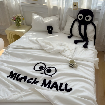 91家纺网 家纺一手货源 找家纺 曼谷家纺 软糯糯水洗棉夏凉被四件套单夏被被子 煤球-小黑