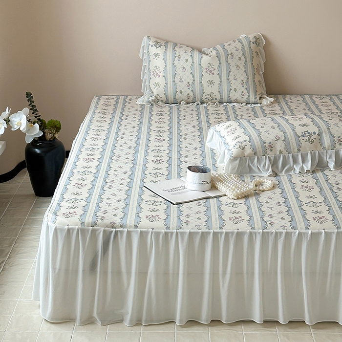 91家纺网 家纺一手货源 找家纺 （总）昔可 2024新款A类900D仙仙雪纺纱床裙款冰丝席三件套