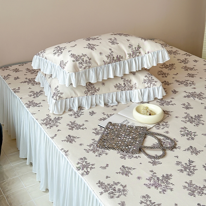 91家纺网 家纺一手货源 找家纺 昔可 2024新款A类900D仙仙雪纺纱床裙款冰丝席三件套 素描玫瑰