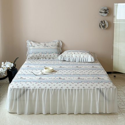 91家纺网 家纺一手货源 找家纺 昔可 2024新款A类900D仙仙雪纺纱床裙款冰丝席三件套 郁金香布兰兔