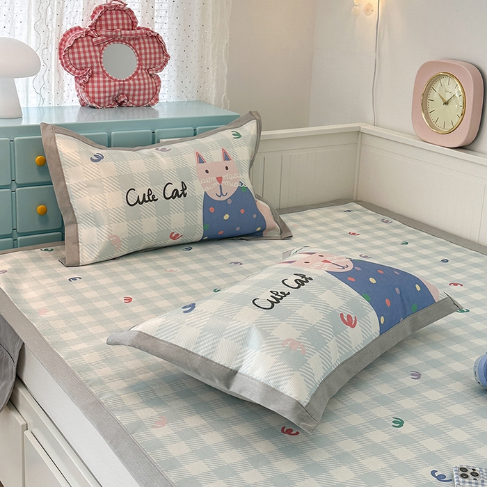 91家纺网 家纺一手货源 找家纺 昔可家纺 2024新款A类900D大版冰丝席 蓝格猫