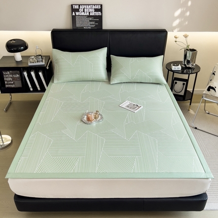 91家纺网 家纺一手货源 找家纺 慕尚家纺 2025新款1200D提花凉感席 提花席 直线绿