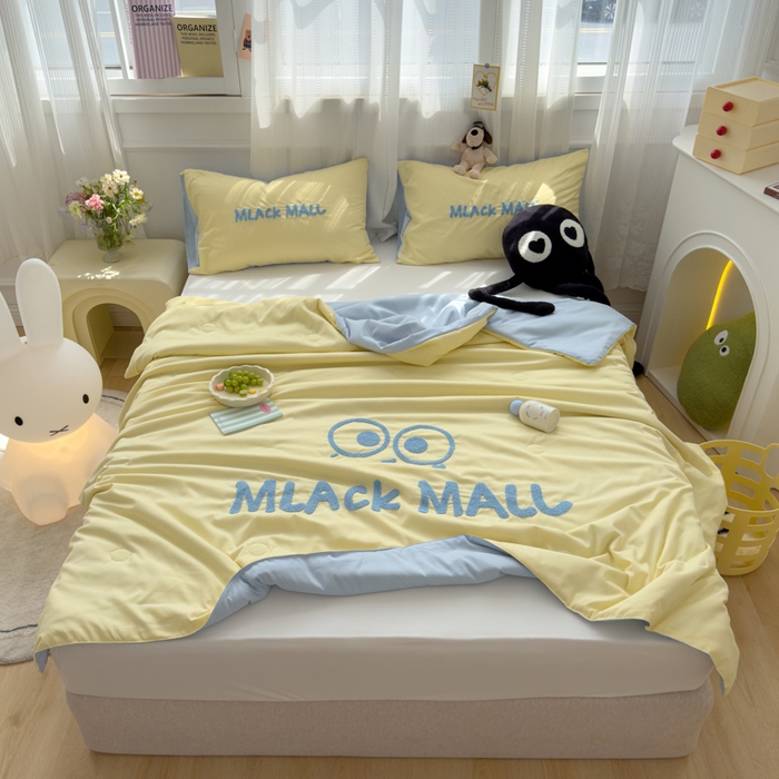 91家纺网 家纺一手货源 找家纺 曼谷家纺 软糯糯水洗棉夏凉被四件套单夏被被子 煤球-芝士蓝