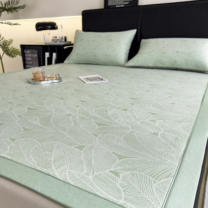 91家纺网 家纺一手货源 找家纺 慕尚家纺 2025新款1200D提花凉感席 提花席 树叶绿