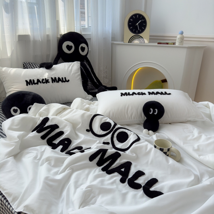 91家纺网 家纺一手货源 找家纺 曼谷家纺 软糯糯水洗棉夏凉被四件套单夏被被子 煤球-小黑