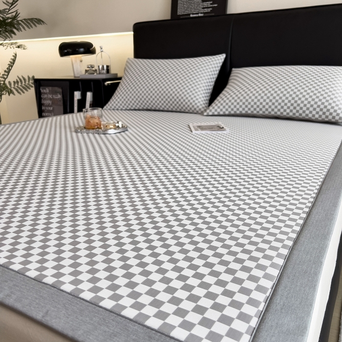 91家纺网 家纺一手货源 找家纺 慕尚家纺 2025新款1200D提花凉感席 提花席 棋盘格灰