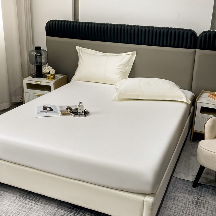 91家纺网 家纺一手货源 找家纺 艾迪尚家纺 2025年新款天丝棉提花单床笠 莫里卡 雪域白