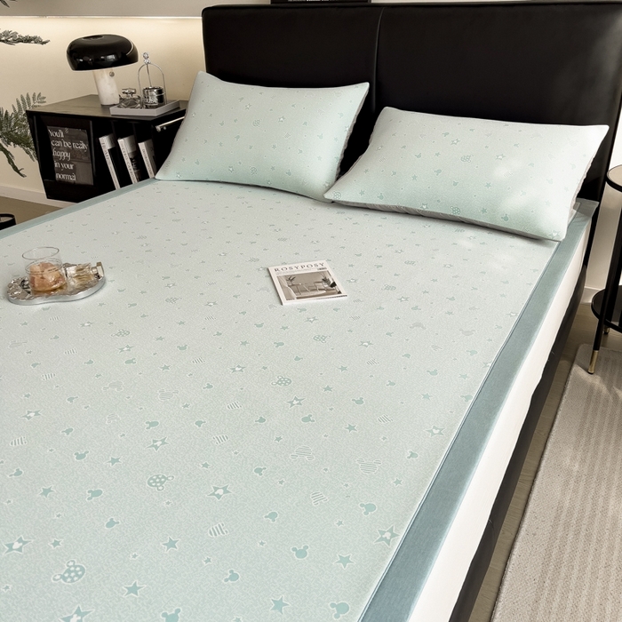 91家纺网 家纺一手货源 找家纺 慕尚家纺 2025新款1200D提花凉感席 提花席米奇星星蓝