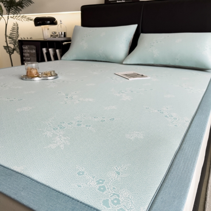 91家纺网 家纺一手货源 找家纺 慕尚家纺 2025新款1200D提花凉感席 提花席 花香蓝