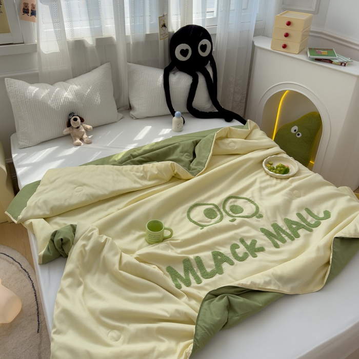 91家纺网 家纺一手货源 找家纺 曼谷家纺 软糯糯水洗棉夏凉被四件套单夏被被子 煤球-芝士绿