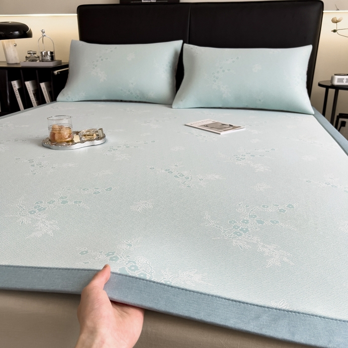 91家纺网 家纺一手货源 找家纺 慕尚家纺 2025新款1200D提花凉感席 提花席 花香蓝