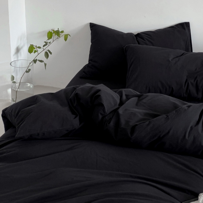 91家纺网 家纺一手货源 找家纺 梦家居 2024新款全棉色织水洗棉禁欲黑色系四件套 黑色—基础款