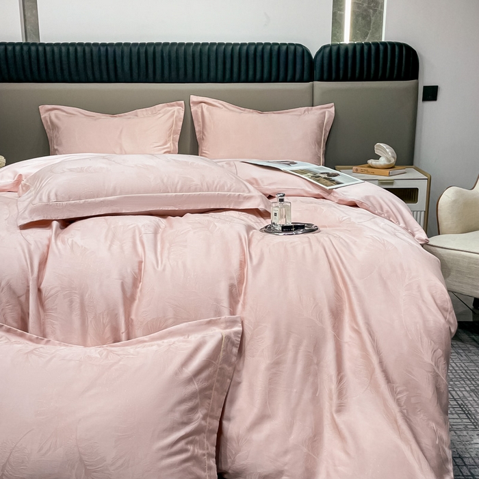 91家纺网 家纺一手货源 找家纺 艾迪尚家纺 2025新款天丝棉提花四件套 羽翼 梅子粉