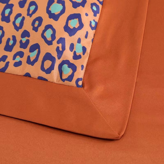 91家纺网 家纺一手货源 找家纺 丽卡家纺 2024新款水洗真丝夏被四件套 豹纹橘