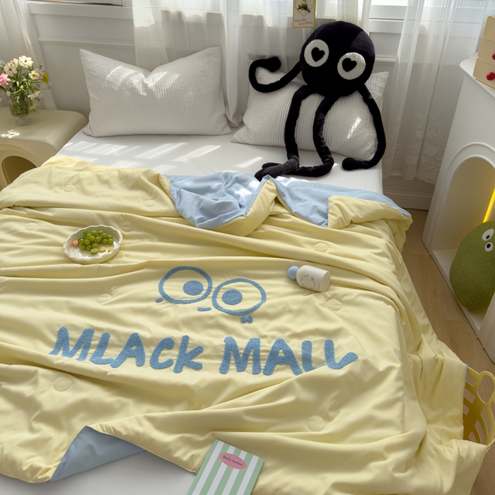 91家纺网 家纺一手货源 找家纺 曼谷家纺 软糯糯水洗棉夏凉被四件套单夏被被子 煤球-芝士蓝