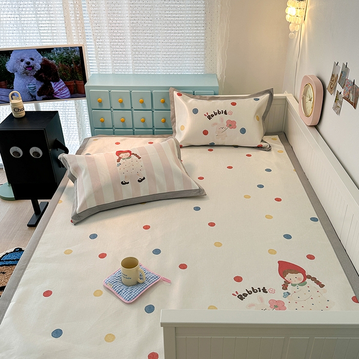 91家纺网 家纺一手货源 找家纺 昔可家纺 2024新款A类900D大版冰丝席 兔兔女孩