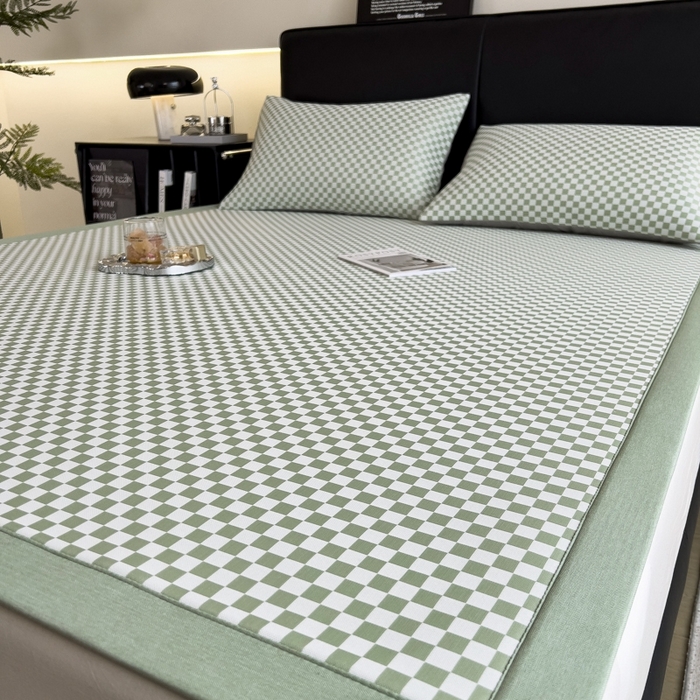 91家纺网 家纺一手货源 找家纺 慕尚家纺 2025新款1200D提花凉感席 提花席 棋盘格绿