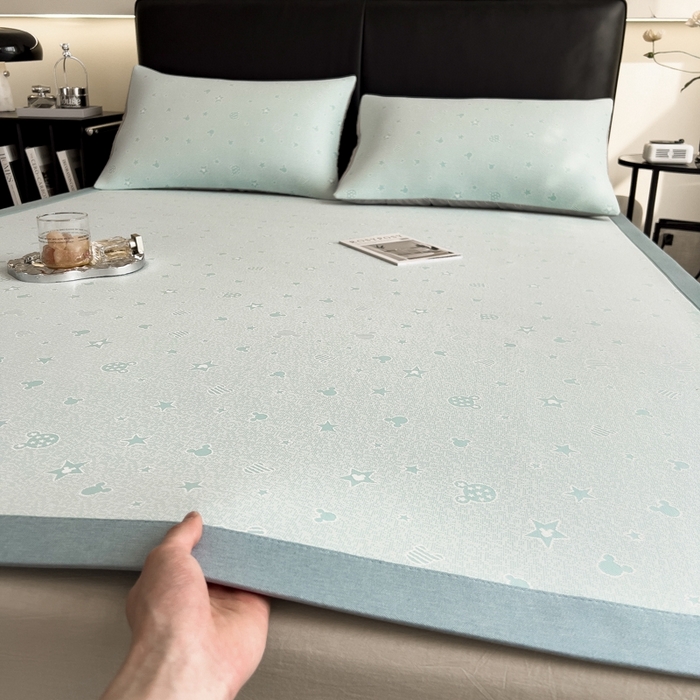 91家纺网 家纺一手货源 找家纺 慕尚家纺 2025新款1200D提花凉感席 提花席米奇星星蓝