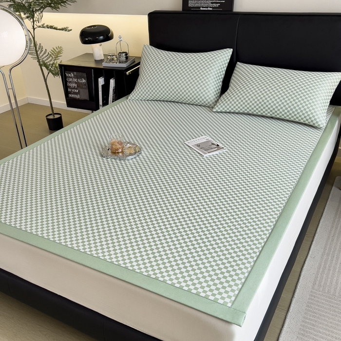 91家纺网 家纺一手货源 找家纺 慕尚家纺 2025新款1200D提花凉感席 提花席 棋盘格绿