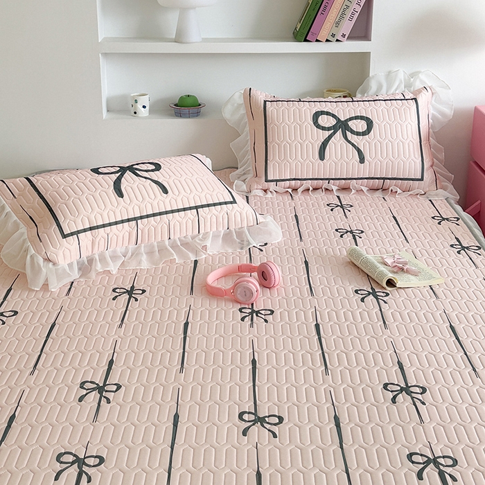 91家纺网 家纺一手货源 找家纺 昔可 新款床裙款乳胶凉席双层雪纺纱乳胶凉席三件套 芭蕾风蝴蝶结