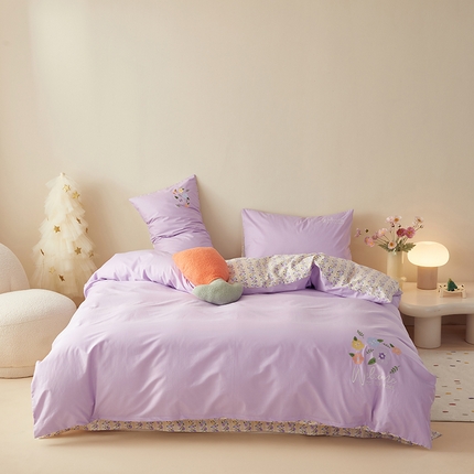 怡家居 2024新款全棉印花加绣花四件套 紫嫣