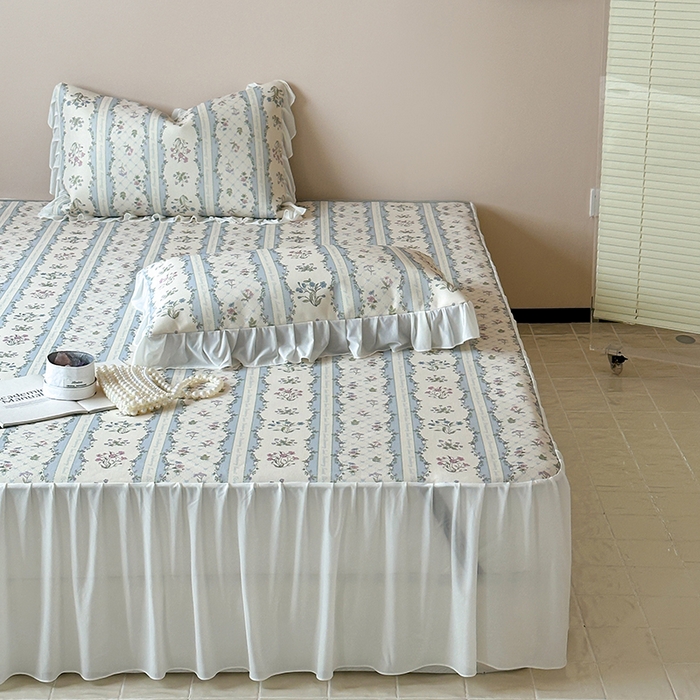 91家纺网 家纺一手货源 找家纺 （总）昔可 2024新款A类900D仙仙雪纺纱床裙款冰丝席三件套