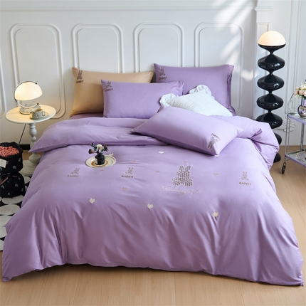 91家纺网 家纺一手货源 找家纺 （总）兰紫橙家纺 2025新款卡通全棉刺绣四件套-嘟嘟兔