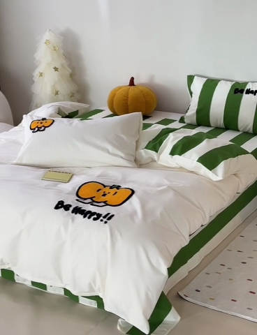 91家纺网 家纺一手货源 找家纺 怡家居 2024新款全棉印花加绣花四件套 南瓜