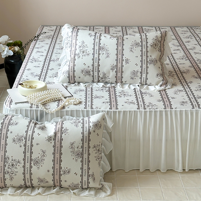 91家纺网 家纺一手货源 找家纺 昔可 2024新款A类900D仙仙雪纺纱床裙款冰丝席三件套 法式庄园