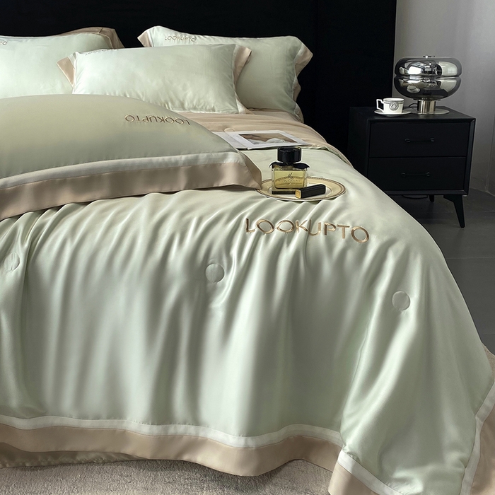 91家纺网 家纺一手货源 找家纺 优悦生活馆 2024新款工艺款冰丝刺绣夏被-蔚涞 蔚涞-绿