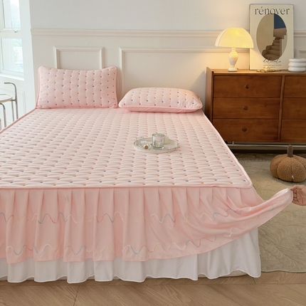 尊康家纺（原磊科） 2024新款亲肤奶昔棉夹棉床裙星空点点系列 星空点点-粉玉