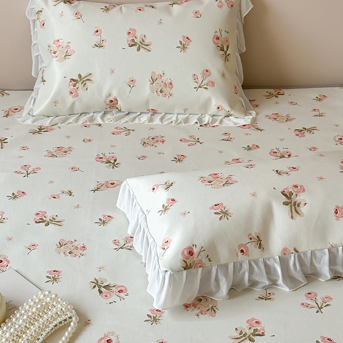 91家纺网 家纺一手货源 找家纺 昔可 2024新款A类900D仙仙雪纺纱床裙款冰丝席三件套 韩系碎花