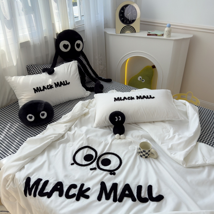 91家纺网 家纺一手货源 找家纺 曼谷家纺 软糯糯水洗棉夏凉被四件套单夏被被子 煤球-小黑