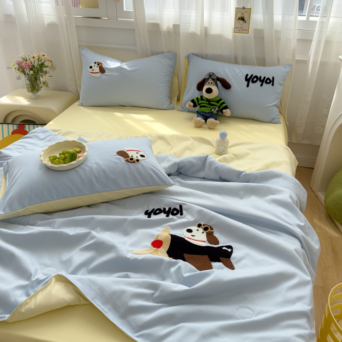 91家纺网 家纺一手货源 找家纺 曼谷家纺 软糯糯水洗棉夏凉被四件套单夏被被子 飞行员-蓝芝士